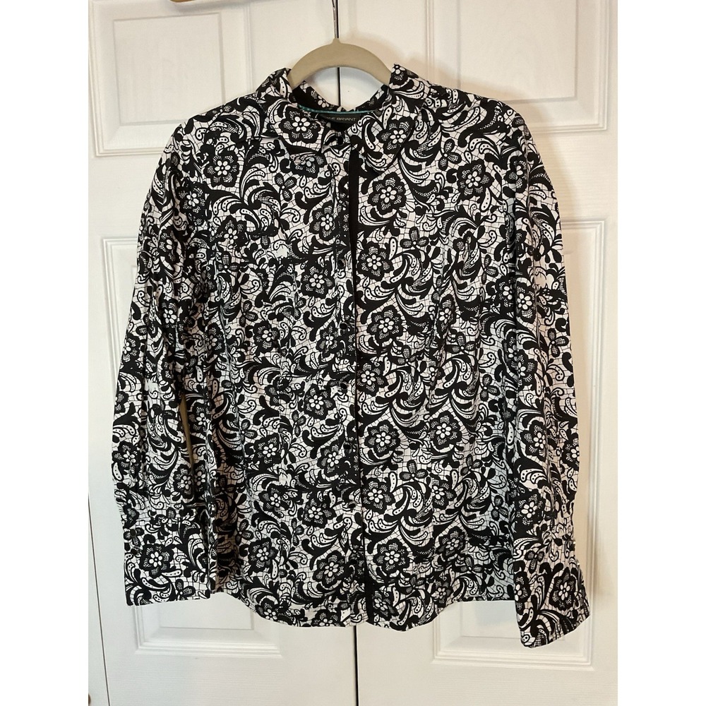 Lane Bryant Black White Print Long Sleeve Button Up Blouse Top Size‎ 18